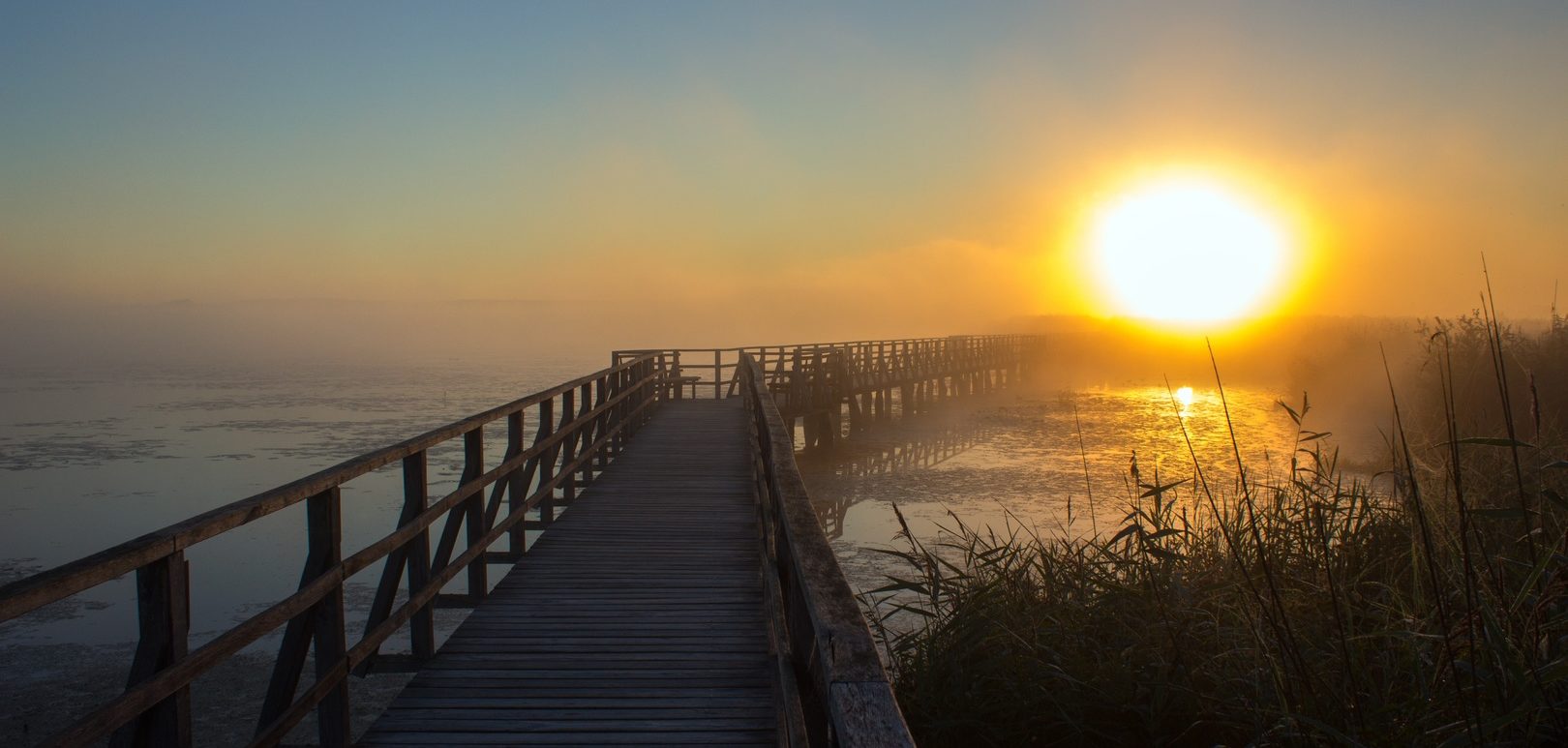 boardwalk to beach at sunrise