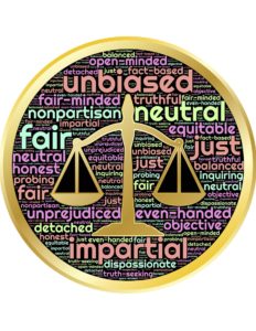 the scales of justice surrounded by supportive words