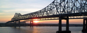 Bridge over the Mississippi River during sunset