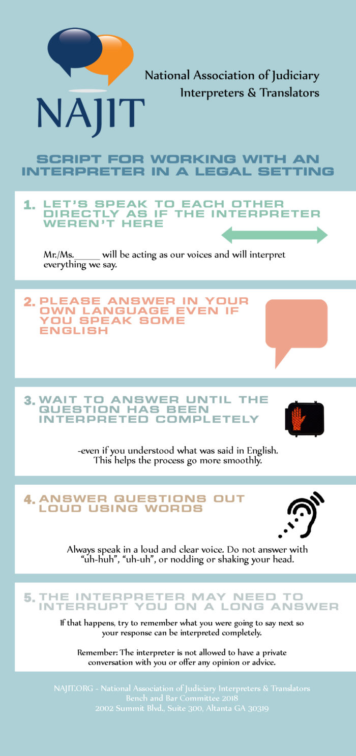 NAJIT Infographic: Working with an Interpreter in a legal setting - NAJIT
