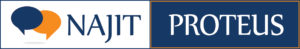 NAJIT Proteus logo featuring two overlapping speech bubbles in blue and orange, symbolizing communication and interpretation