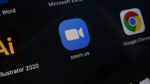 Zoom app icon on a tablet or mobile device screen.